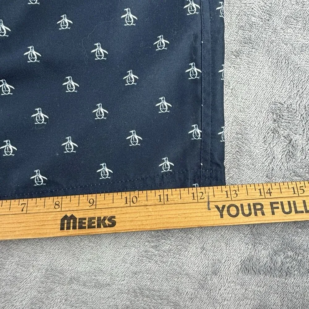 Penguin Swim Trunks Men's 38 Volley 6” Shorts Lined‎ Blue All Over Print Logo